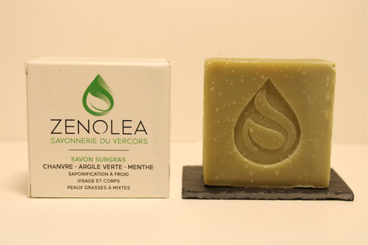 Savon Surgras Chanvre, Argile verte et Menthe - au Chanvre organique made in la France